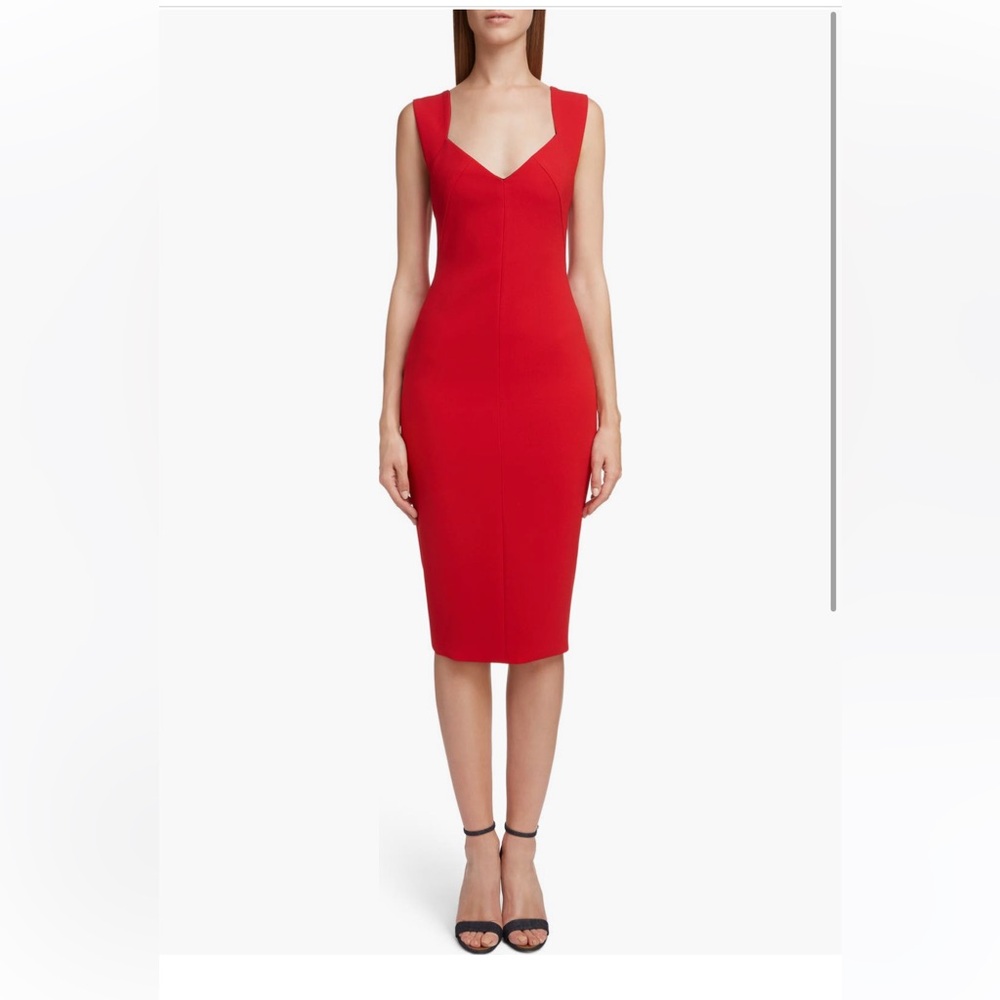 Victoria Beckham Red Sweetheart Sheath Midi Dress